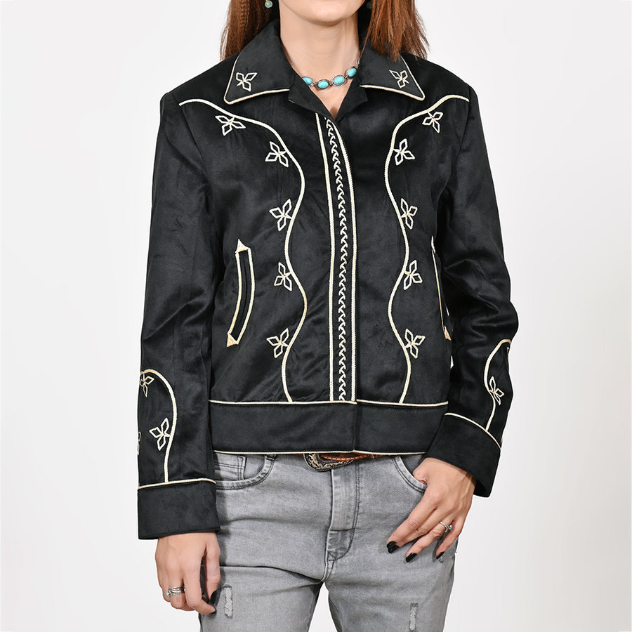 American Darling Women's Fabric Shirt Jacket Dress - Embroidered Western Crop Jacket, Casual Button-Front Top - Uhorse