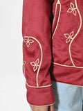 American Darling Women’s Embroidered Fabric Shirt Jacket – Western Button-Front Crop Jacket with Floral Stitching