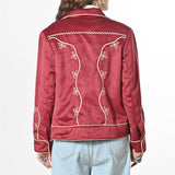 American Darling Women’s Embroidered Fabric Shirt Jacket – Western Button-Front Crop Jacket with Floral Stitching