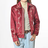 American Darling Women's Embroidered Fabric Shirt Jacket - Western Button-Front Crop Jacket with Floral Stitching - Uhorse