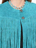 American Darling Women's Premium Turquoise Genuine Suede Leather Fringe Vest | Western Boho Statement Jacket