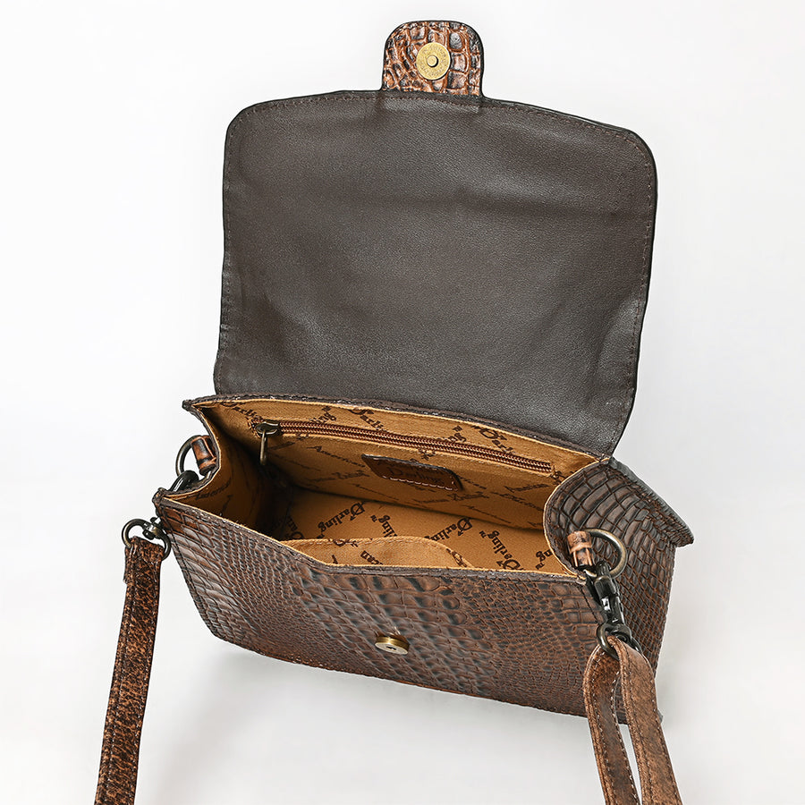 American Darling Western Cross body Bag in Crocodile Embossed Full Grain Leather