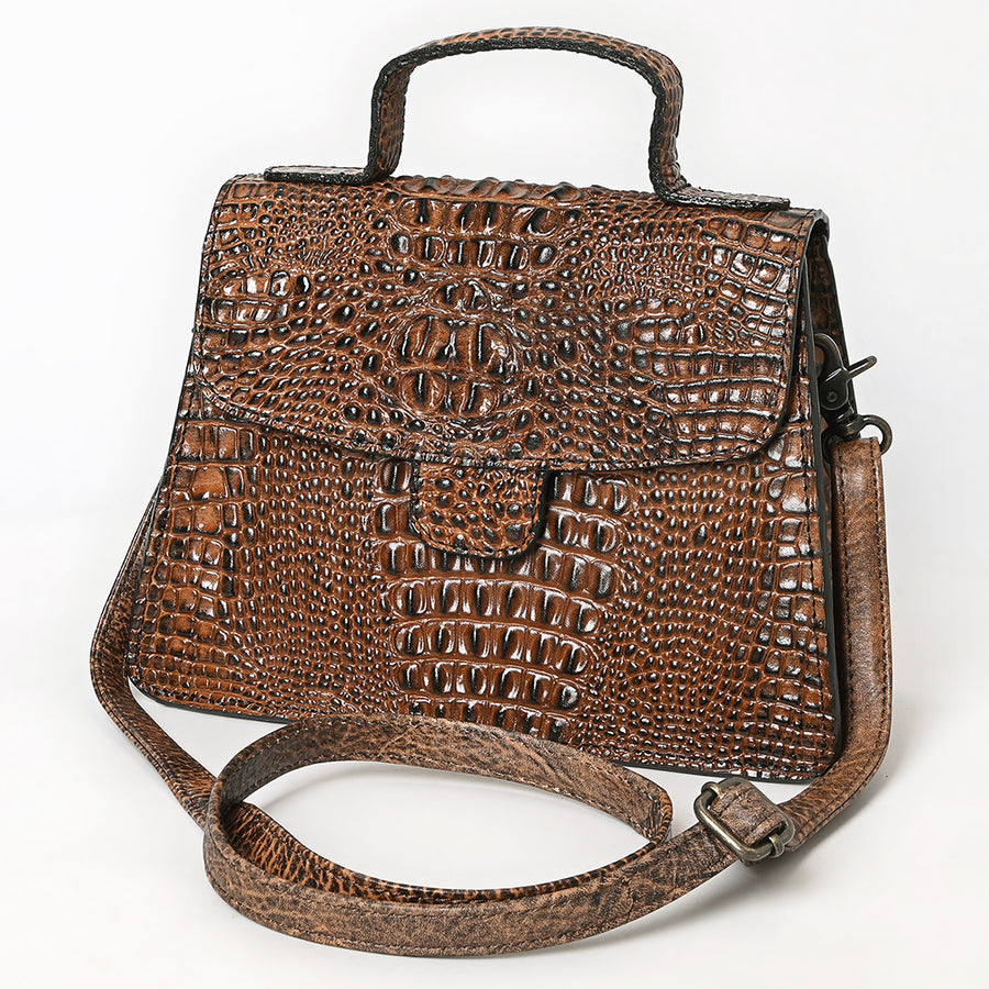American Darling Western Cross body Bag in Crocodile Embossed Full Grain Leather - Uhorse