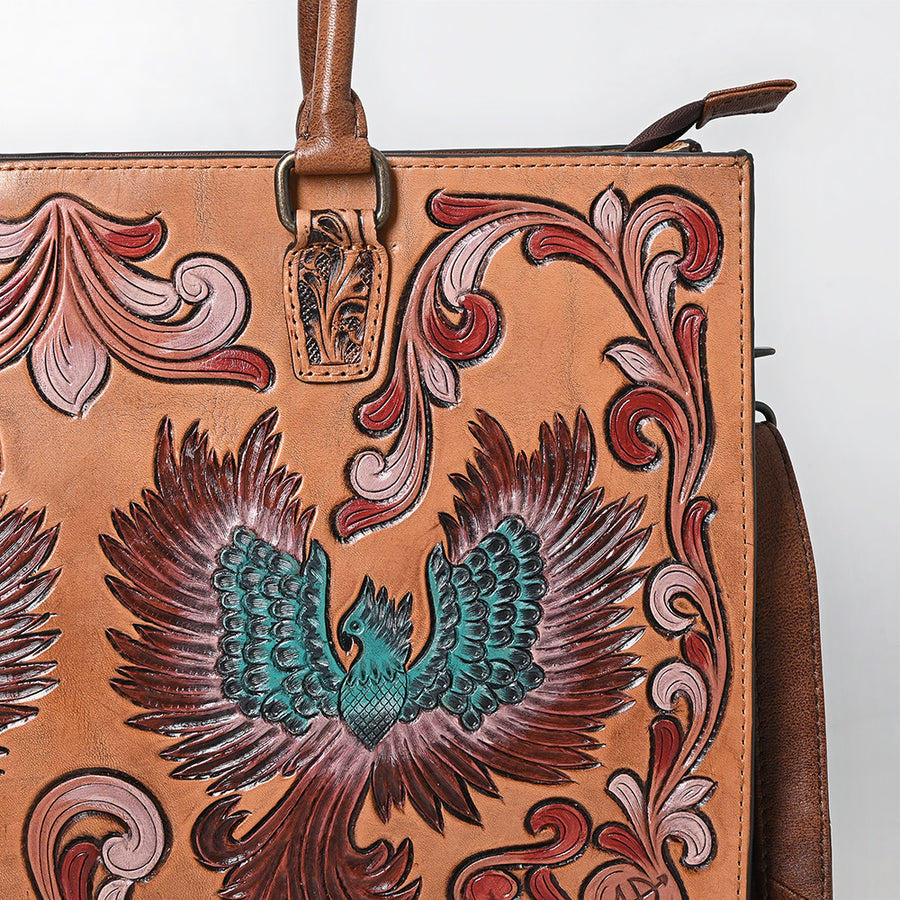 American Darling Tote Bag for Women, Hand Tooled Floral Carved Vegetable-Tanned Full Grain Leather, Large Western Purse