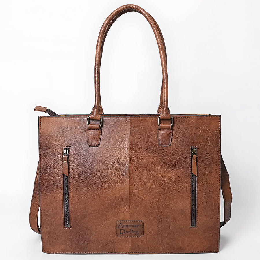 American Darling Tote Bag for Women, Hand Tooled Floral Carved Vegetable-Tanned Full Grain Leather, Large Western Purse