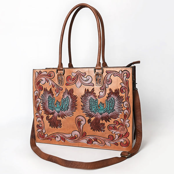 American Darling Western Leather Tote Bag with Hand Tooled Floral Carved - Uhorse