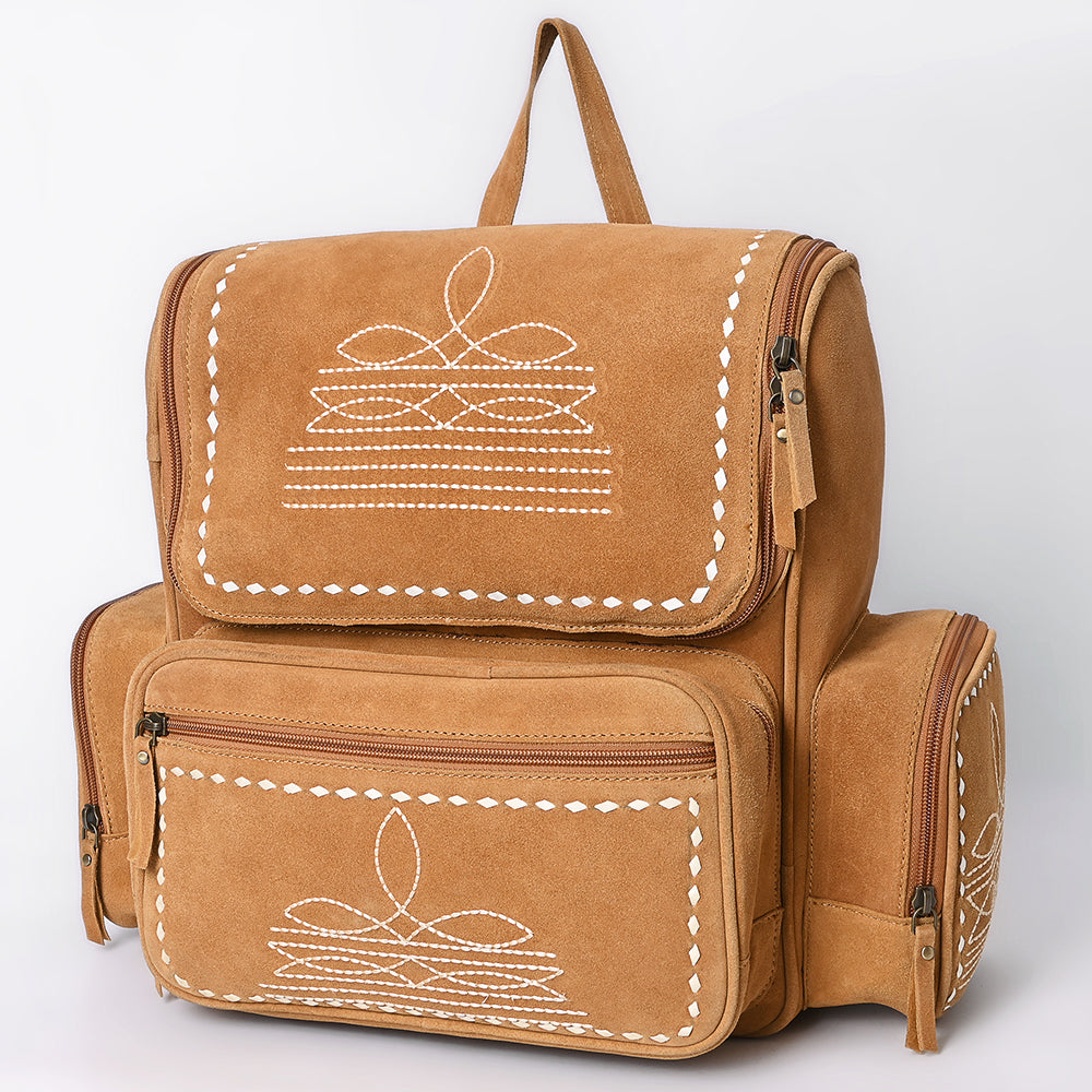 backpack with leather boot American Darling Genuine Suede Leather Backpack Handcrafted Boot Stitched Embroidery Eco-Friendly Full Grain Leather