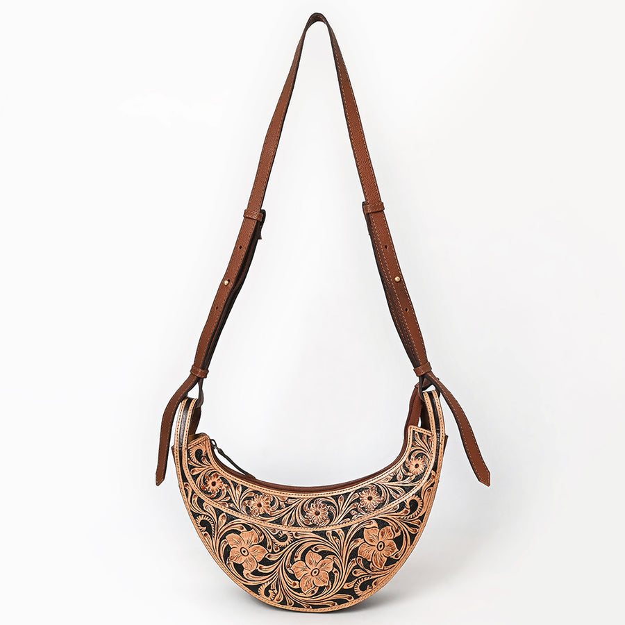 American Darling Genuine Leather Small Cross body Bag Hand Tooled Floral Carved Eco-Friendly Vegetable Tanned Full Grain Leather