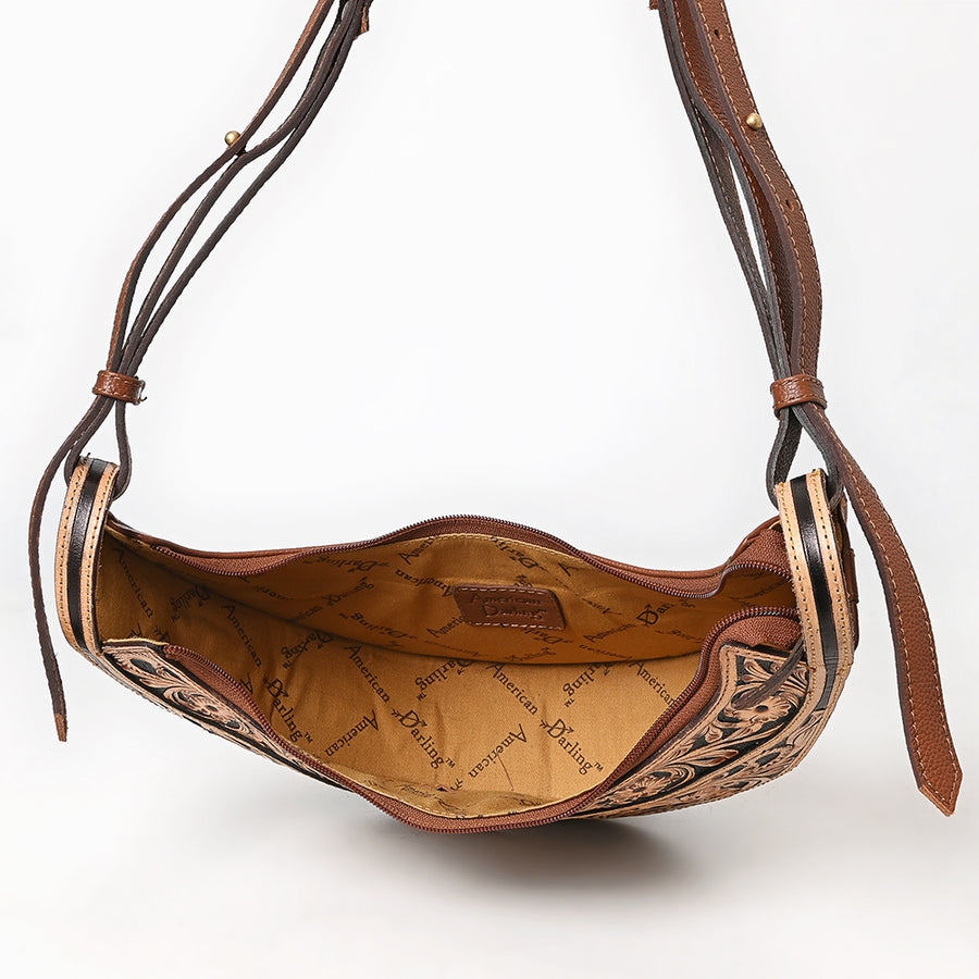 American Darling Genuine Leather Small Cross body Bag Hand Tooled Floral Carved Eco-Friendly Vegetable Tanned Full Grain Leather