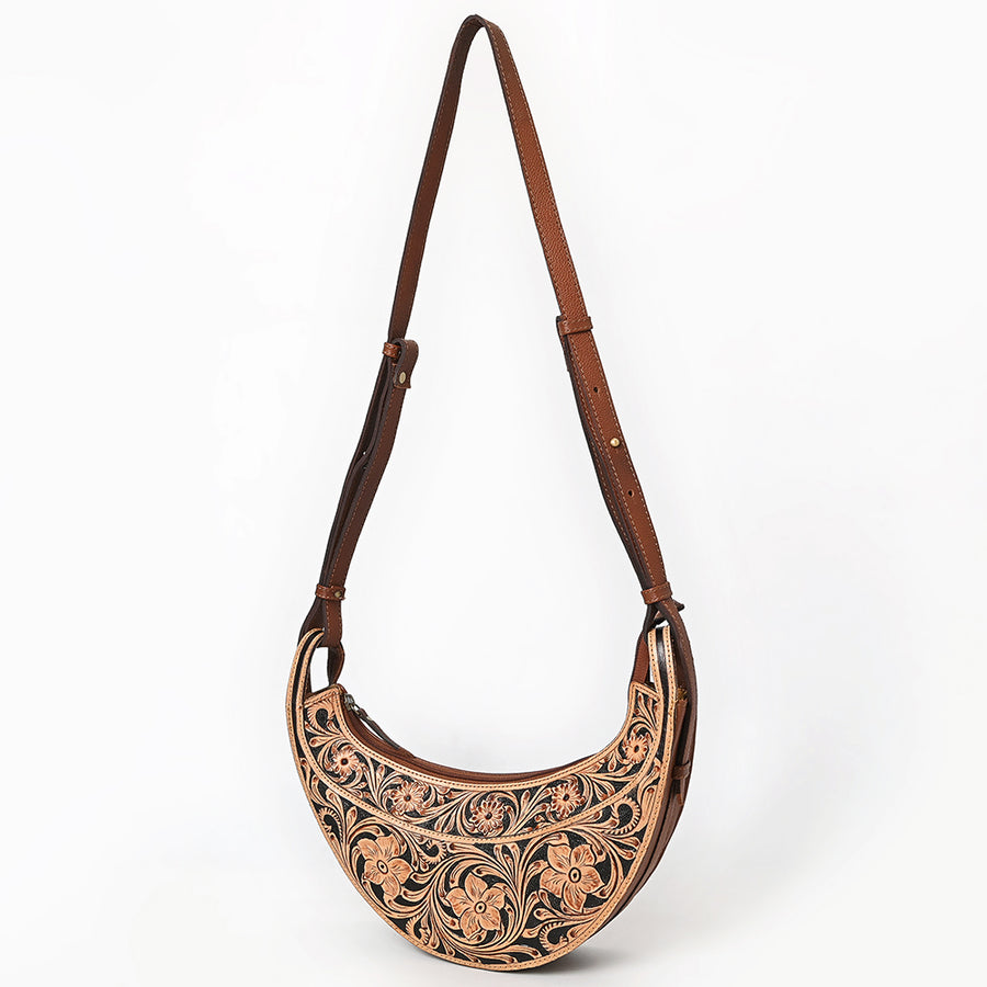 American Darling Handcrafted Genuine Leather Small Cross body Bag Floral Carved - Uhorse