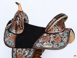 15 In Hilason Western Horse Treeless Trail Barrel American Leather Saddle Brown Floral Hand Tooled & Painted Saddle