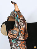 15 In Hilason Western Horse Treeless Trail Barrel American Leather Saddle Brown Floral Hand Tooled & Painted Saddle