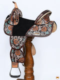 15 In Hilason Western Horse Treeless Trail Barrel American Leather Saddle Brown Floral Hand Tooled & Painted Saddle