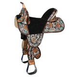 15 In Hilason Western Horse Treeless Trail Barrel American Leather Saddle Brown Floral Hand Tooled & Painted Saddle