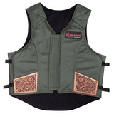 Hilason Bull Riding Rodeo Floral Hand Carved Genuine Leather Vest Safety Protective Gear Equipment Gray