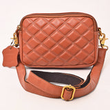 NEVER MIND Luxury Tan Quilted Leather Camera Bag Crossbody Adjustable Strap