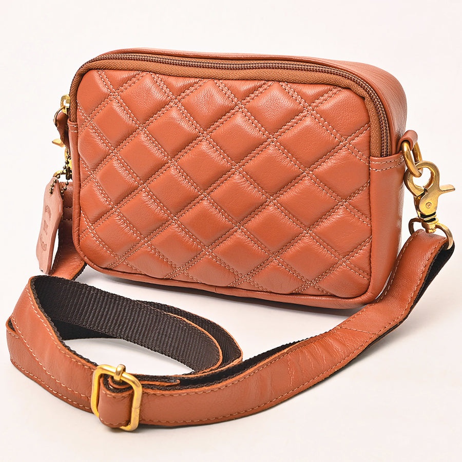 NEVER MIND Luxury Tan Quilted Leather Camera Bag Crossbody Adjustable Strap - Uhorse