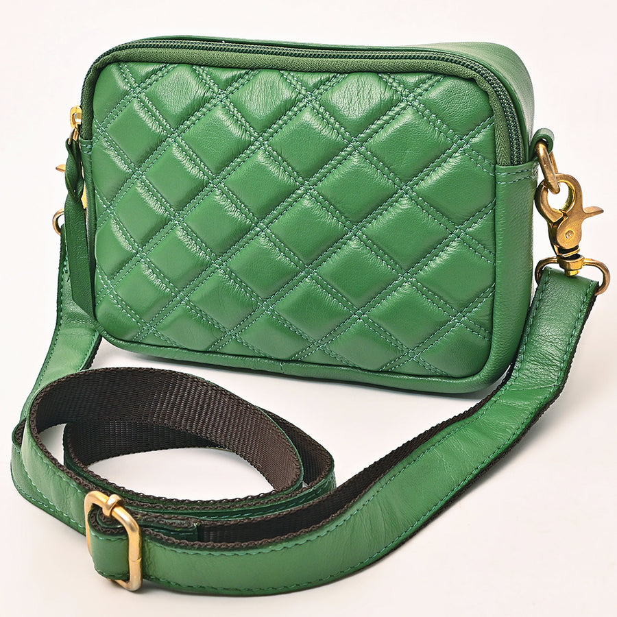 NEVER MIND Luxury Tan Quilted Leather Camera Bag Crossbody Adjustable Strap - Uhorse