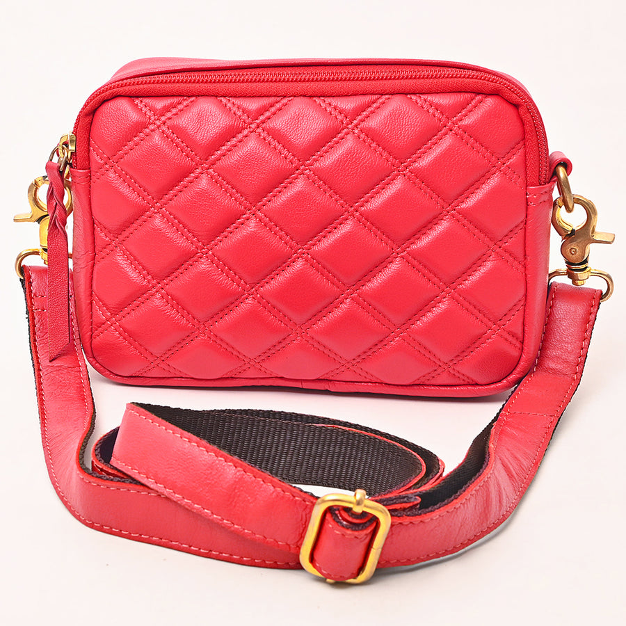 NEVER MIND Luxury Tan Quilted Leather Camera Bag Crossbody Adjustable Strap