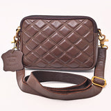 NEVER MIND Luxury Tan Quilted Leather Camera Bag Crossbody Adjustable Strap