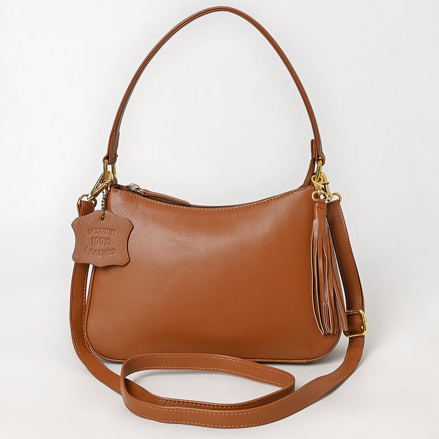 Never Mind Western Cross Body Genuine Leather Handbag Purse Wallet Bag For Women Girls Brown