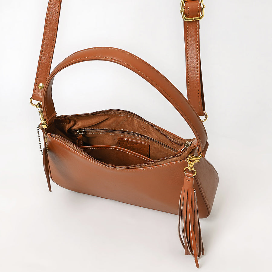 Never Mind Western Cross Body Genuine Leather Handbag Purse Wallet Bag For Women Girls Brown