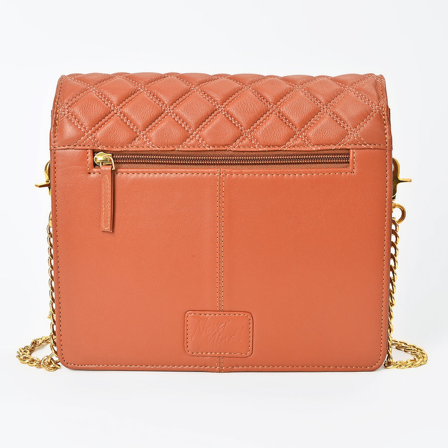 Never Mind Genuine Leather Quilted Crossbody Bag for Women Chain Strap Shoulder Purse Handbag