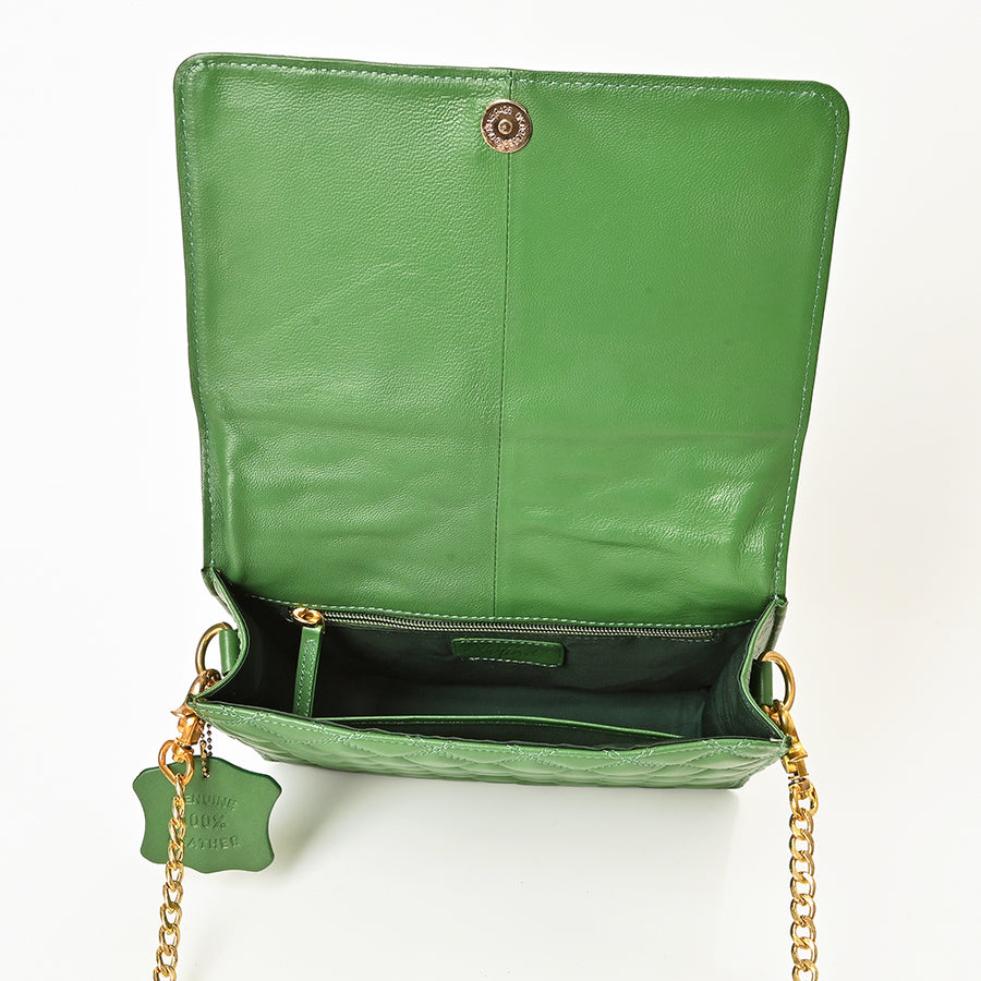 Never Mind Genuine Leather Quilted Crossbody Bag for Women Chain Strap Shoulder Purse Handbag