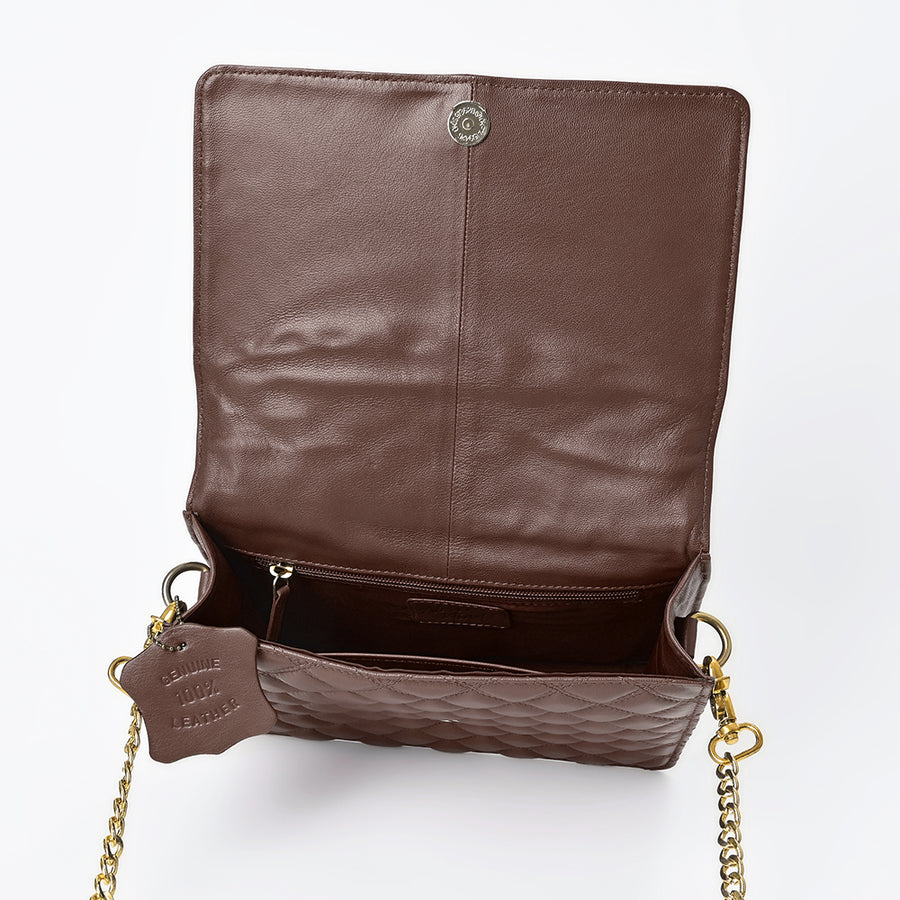 Never Mind Genuine Leather Quilted Crossbody Bag for Women Chain Strap Shoulder Purse Handbag