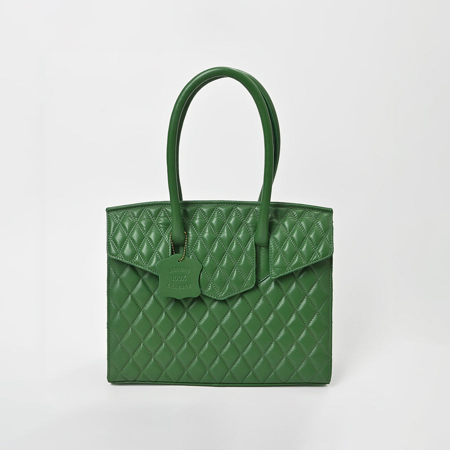 Never Mind Genuine Leather Quilted Tote Bag Women Structured Satchel Handbag Dual Top Handle Spacious Everyday Shoulder Purse