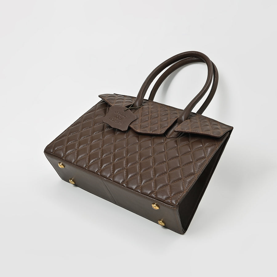Never Mind Genuine Leather Quilted Tote Bag Women Structured Satchel Handbag Dual Top Handle Spacious Everyday Shoulder Purse