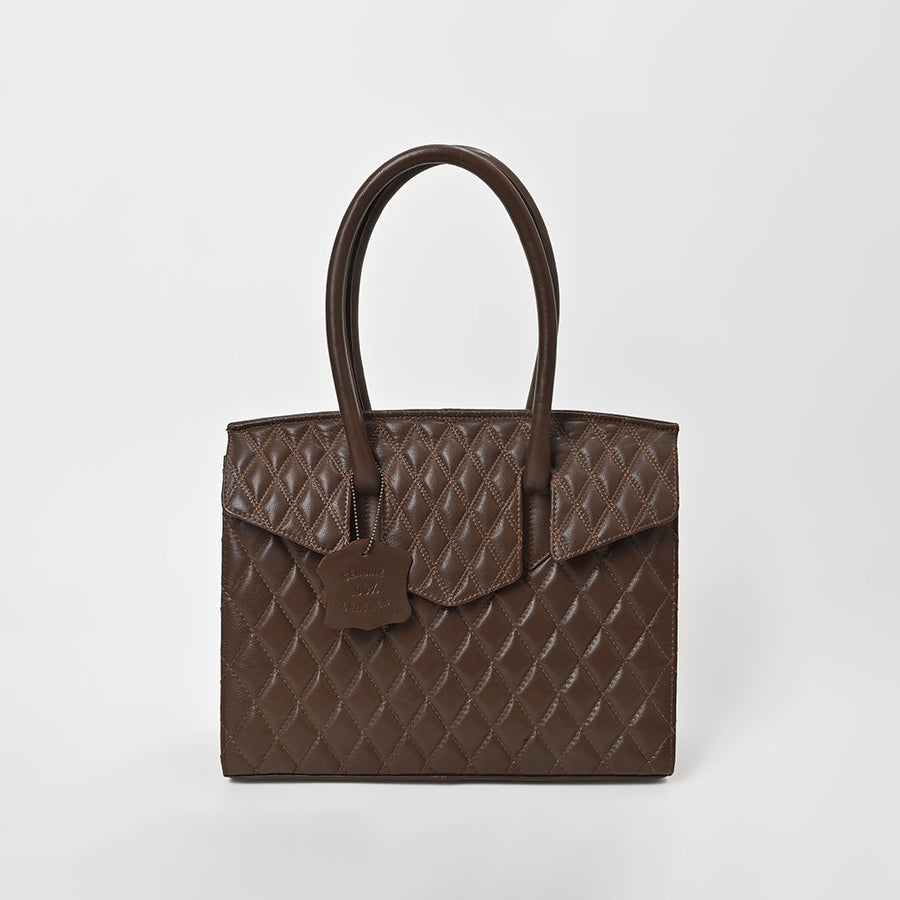 Never Mind Genuine Leather Quilted Tote Bag Women Structured Satchel Handbag Dual Top Handle Spacious Everyday Shoulder Purse
