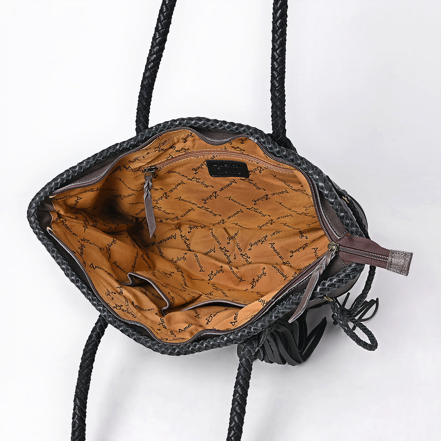 American Darling Tote Bag Western Genuine Leather Handcrafted Large Purse with Turquoise Stone, Fringes and YKK Zipper