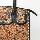 American Darling Tote Bag for Women, Hand Tooled Floral Carved Vegetable-Tanned Full Grain Leather, Buck Stitched Western Purse