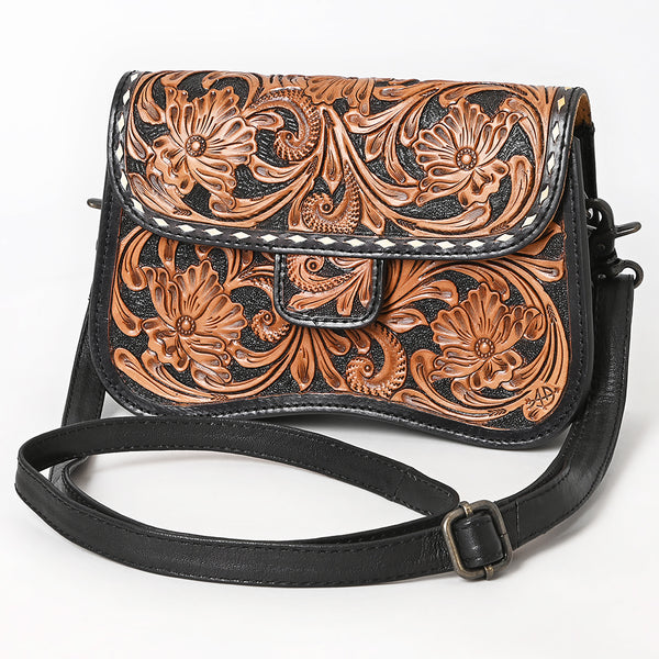 American Darling Western Leather Small Cross body Bag with Hand Tooled Floral Carving - Uhorse