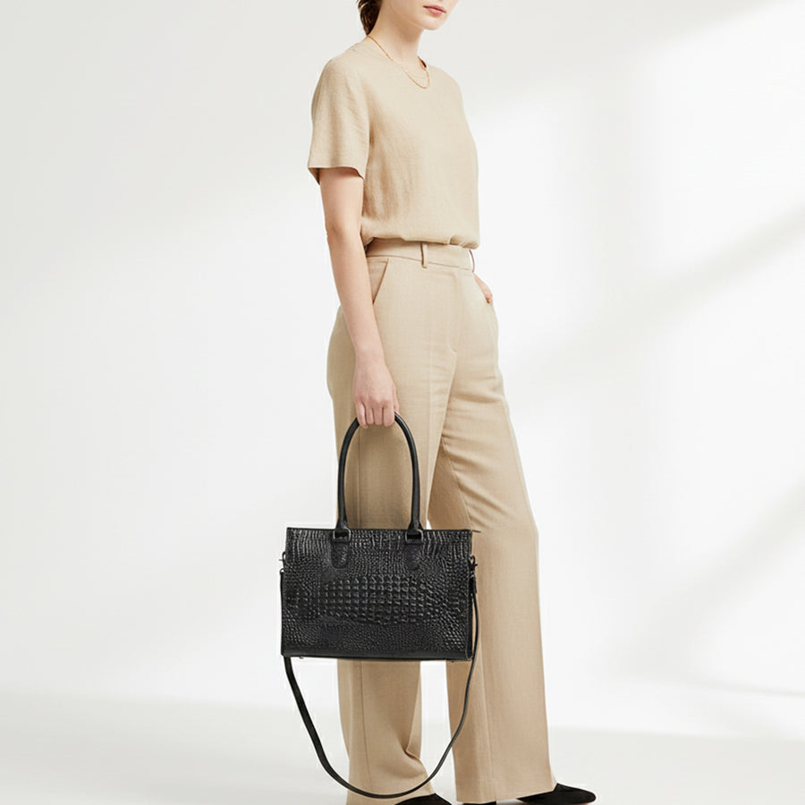 American Darling Tote Bag for Women, Crocodile Embossed Vegetable-Tanned Full Grain Leather Western Purse with YKK Zipper