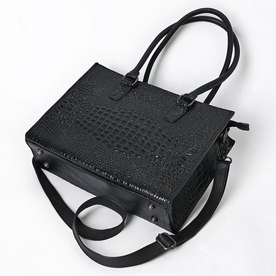 American Darling Tote Bag for Women, Crocodile Embossed Vegetable-Tanned Full Grain Leather Western Purse with YKK Zipper