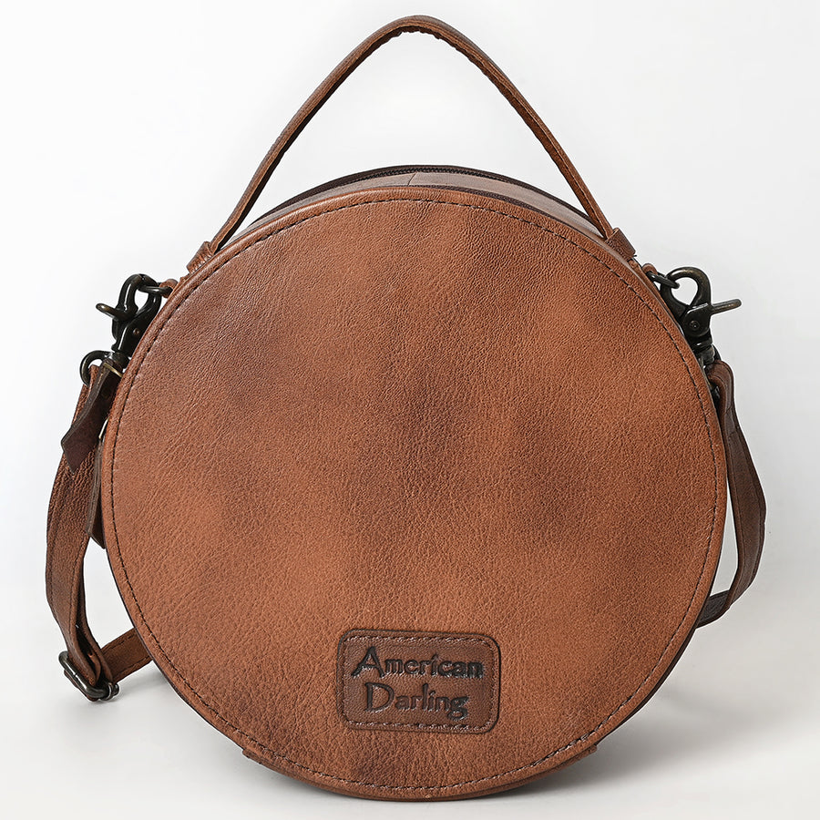 American Darling Canteen Bag for Women, Hand Tooled Leather Headdress, Vegetable-Tanned Full Grain Western Crossbody Purse