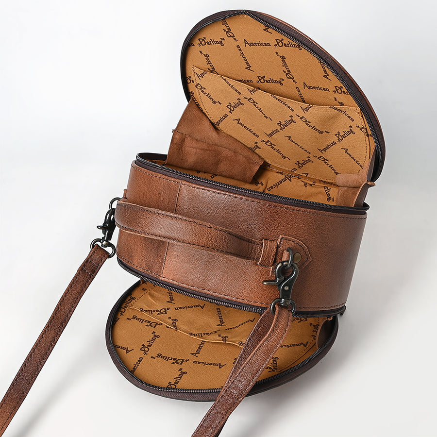American Darling Canteen Bag for Women, Hand Tooled Leather Headdress, Vegetable-Tanned Full Grain Western Crossbody Purse