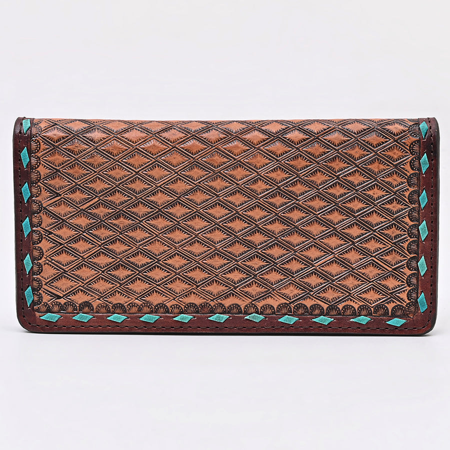 American Darling Wallet Bag for Women, Hand Tooled Floral Carved Vegetable-Tanned Full Grain Leather, Buck Stitched Western Clutch