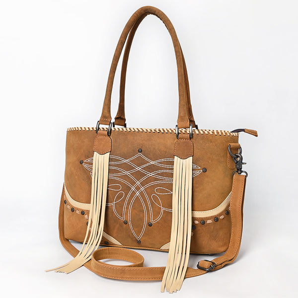 American Darling Western Leather Cross body Bag with Boot Stitching and Fringes - Uhorse