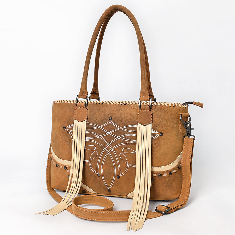 American Darling Western Leather Cross body Bag with Boot Stitching and Fringes - Uhorse