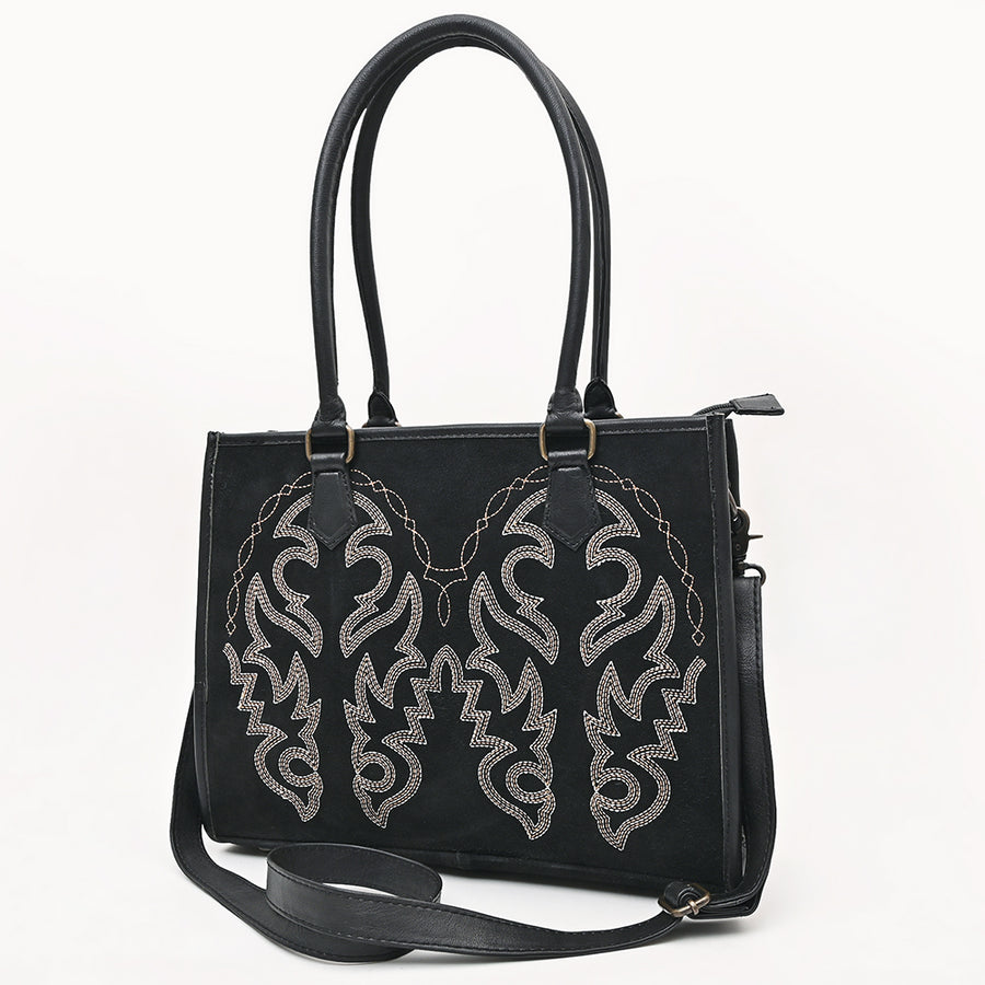 American Darling Western Tote Bag in Boot Stitched Genuine Suede and Full Grain Leather - Uhorse