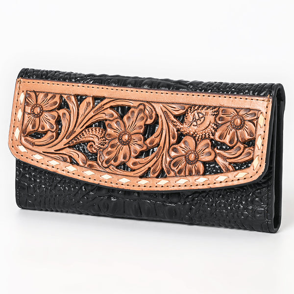 American Darling Wallet Hand Tooled Crocodile Embossed Genuine Leather Women Bag Western Handbag Purse - Uhorse
