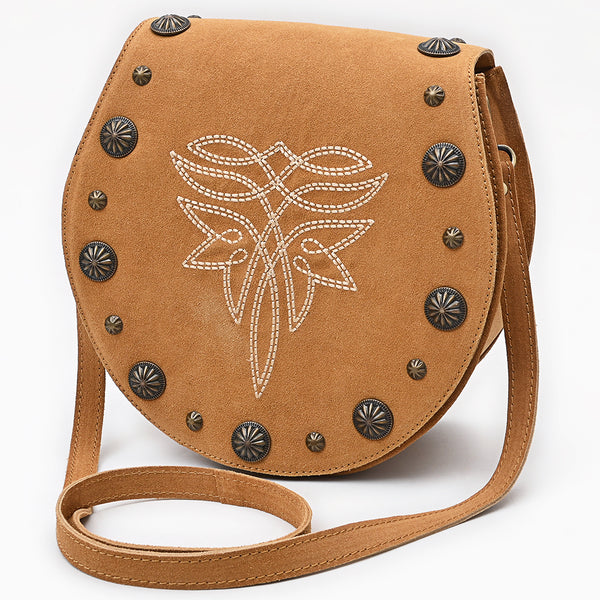 American Darling Boot Stitched Suede Leather Cross body Bag with Concho - Uhorse