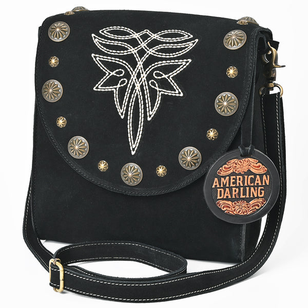 American Darling Boot Stitched Suede Leather Cross body Bag with Concho - Uhorse