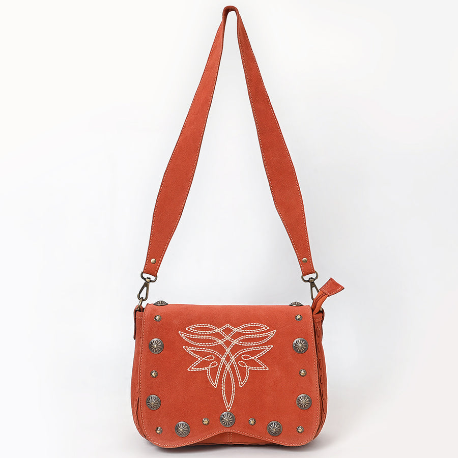 American Darling Genuine Leather Cross body Bag Handcrafted Concho Embroidery Eco-Friendly Vegetable Tanned Full Grain Leather