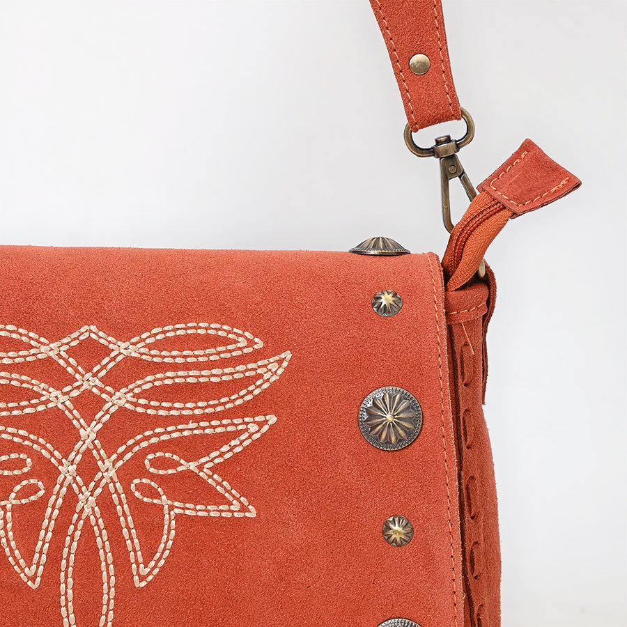 American Darling Genuine Leather Cross body Bag Handcrafted Concho Embroidery Eco-Friendly Vegetable Tanned Full Grain Leather