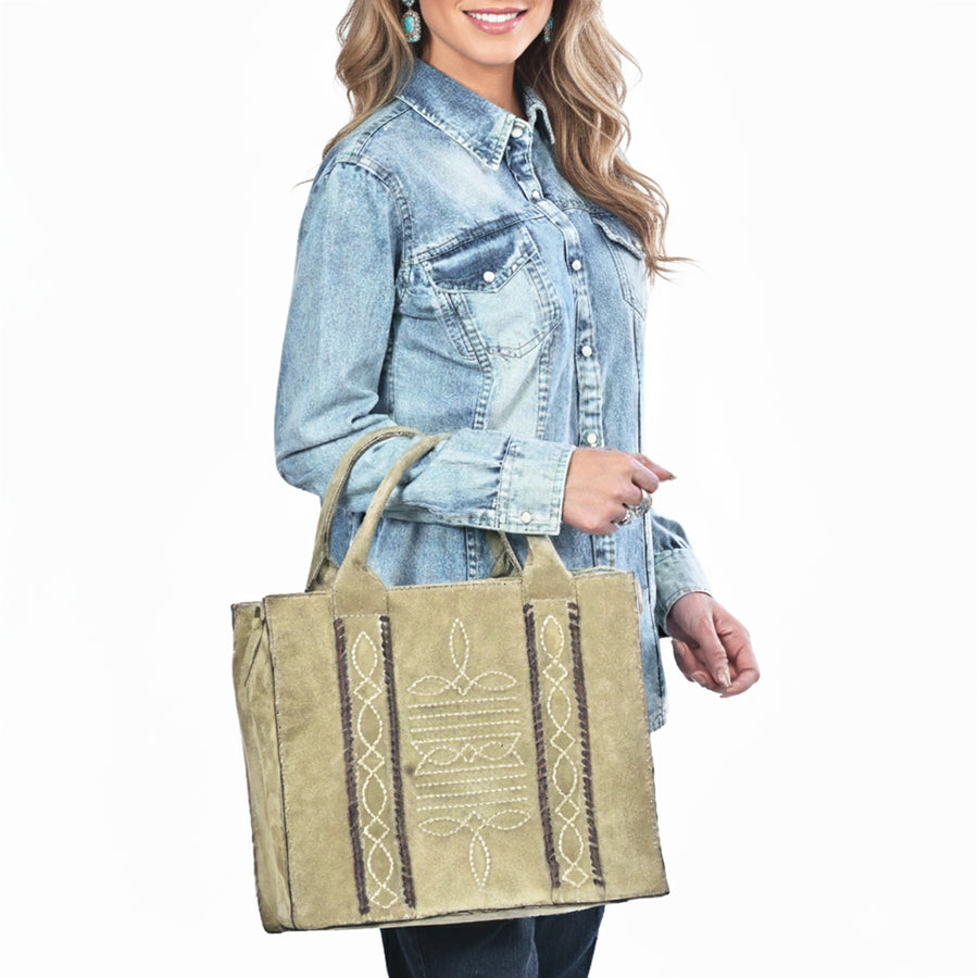 American Darling Tote Bag - Boot Stitched, Braided, Eco-Friendly Vegetable Tanned Genuine Suede Leather, Western Leather Handbag