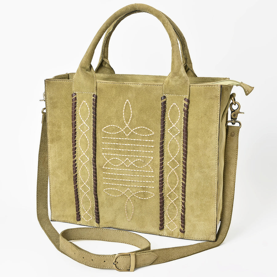 American Darling Boot Stitched Braided Genuine Suede Leather Tote Bag - Uhorse
